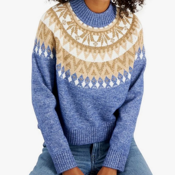 Tommy Hilfiger Half Snowflake Raglan Sweater - Blue with Tan Details Siz… - Picture 1 of 9